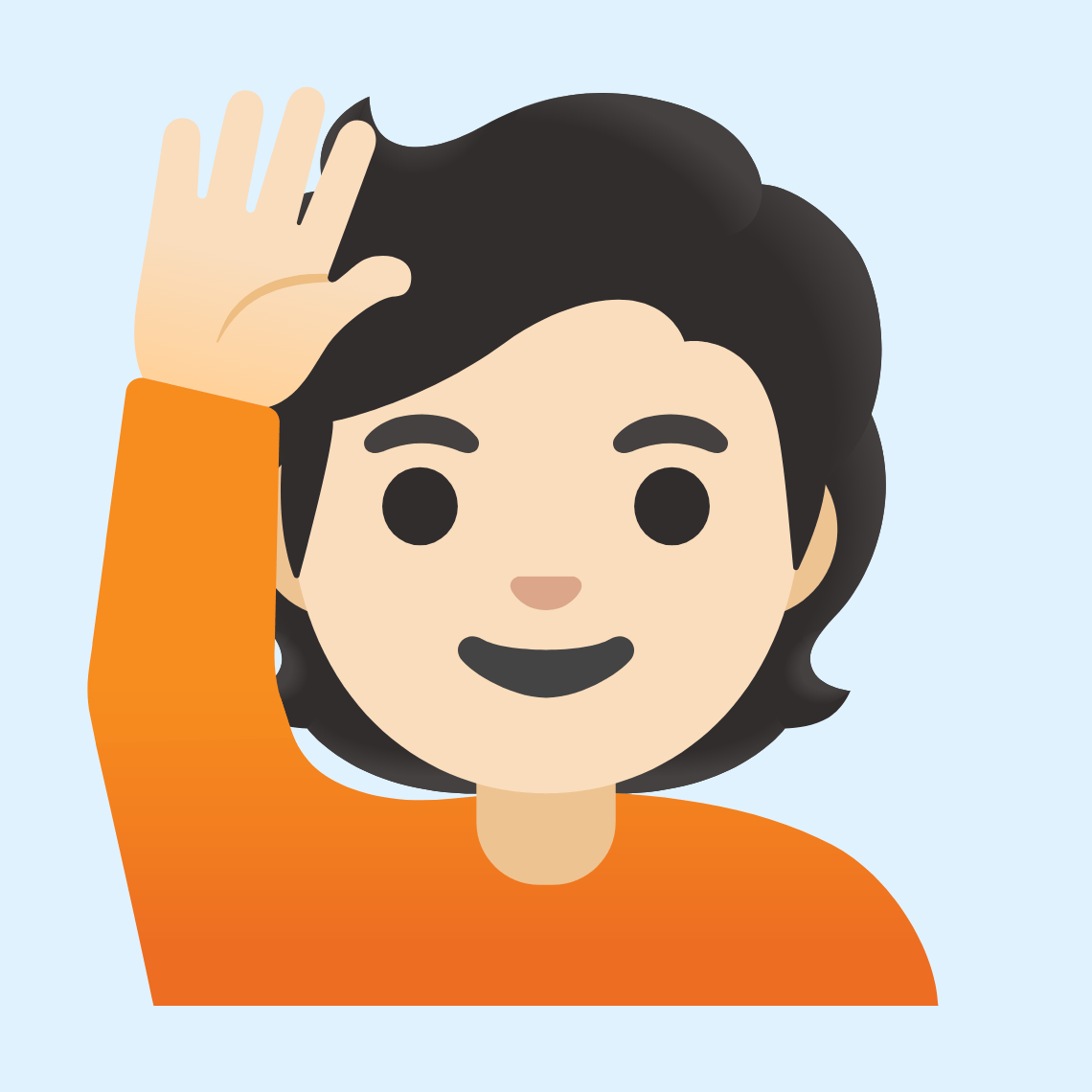 ππ» Person raising hand: light skin tone