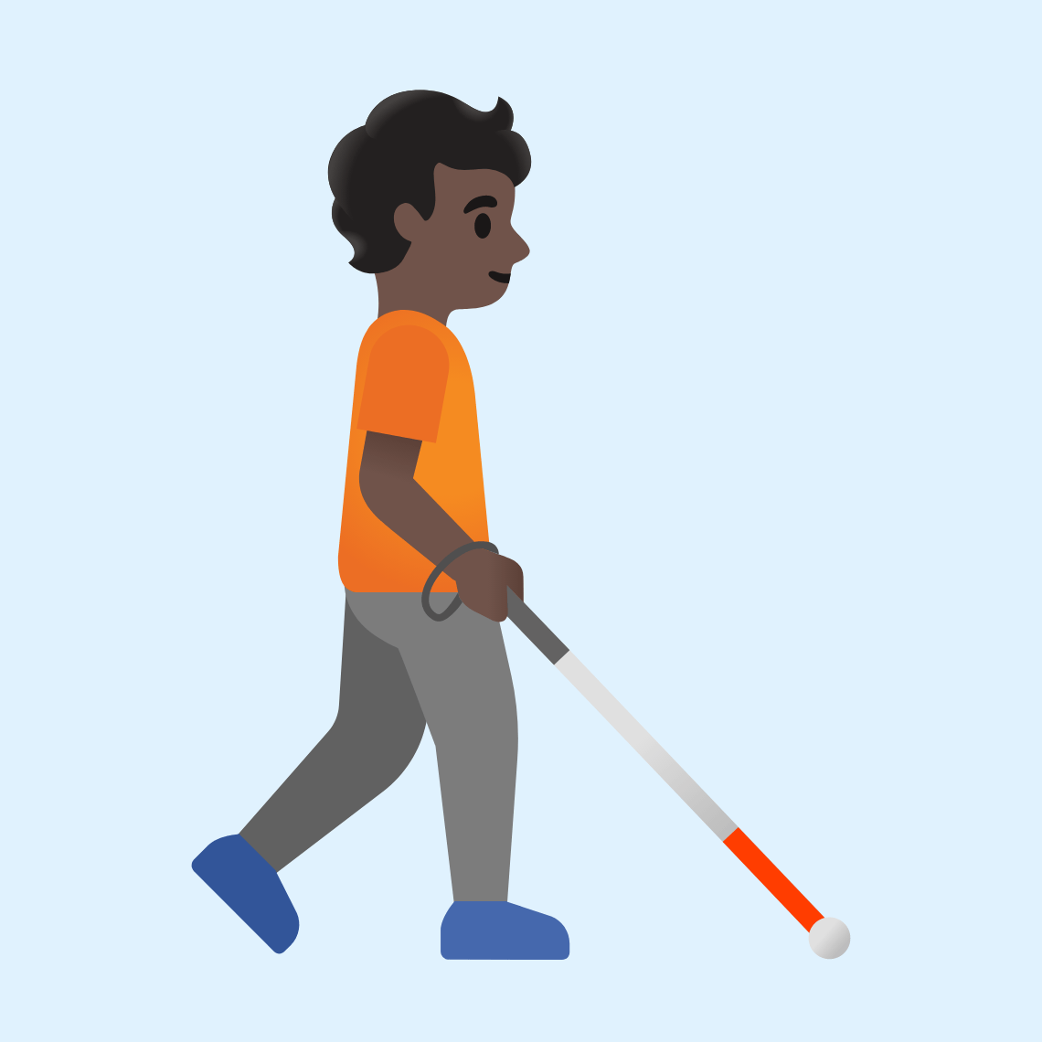 π§πΏβπ¦―ββ‘οΈ Person with white cane facing right: dark skin tone