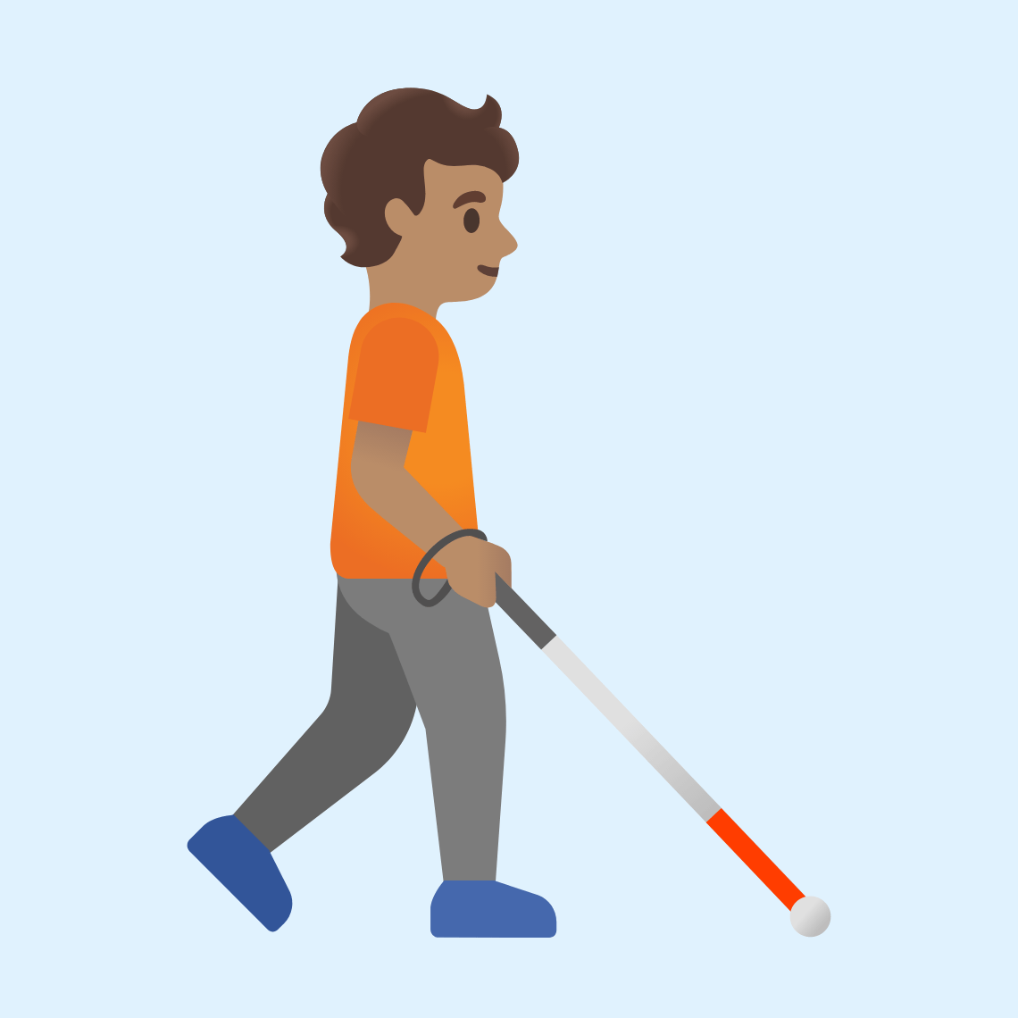 π§π½βπ¦―ββ‘οΈ Person with white cane facing right: medium skin tone