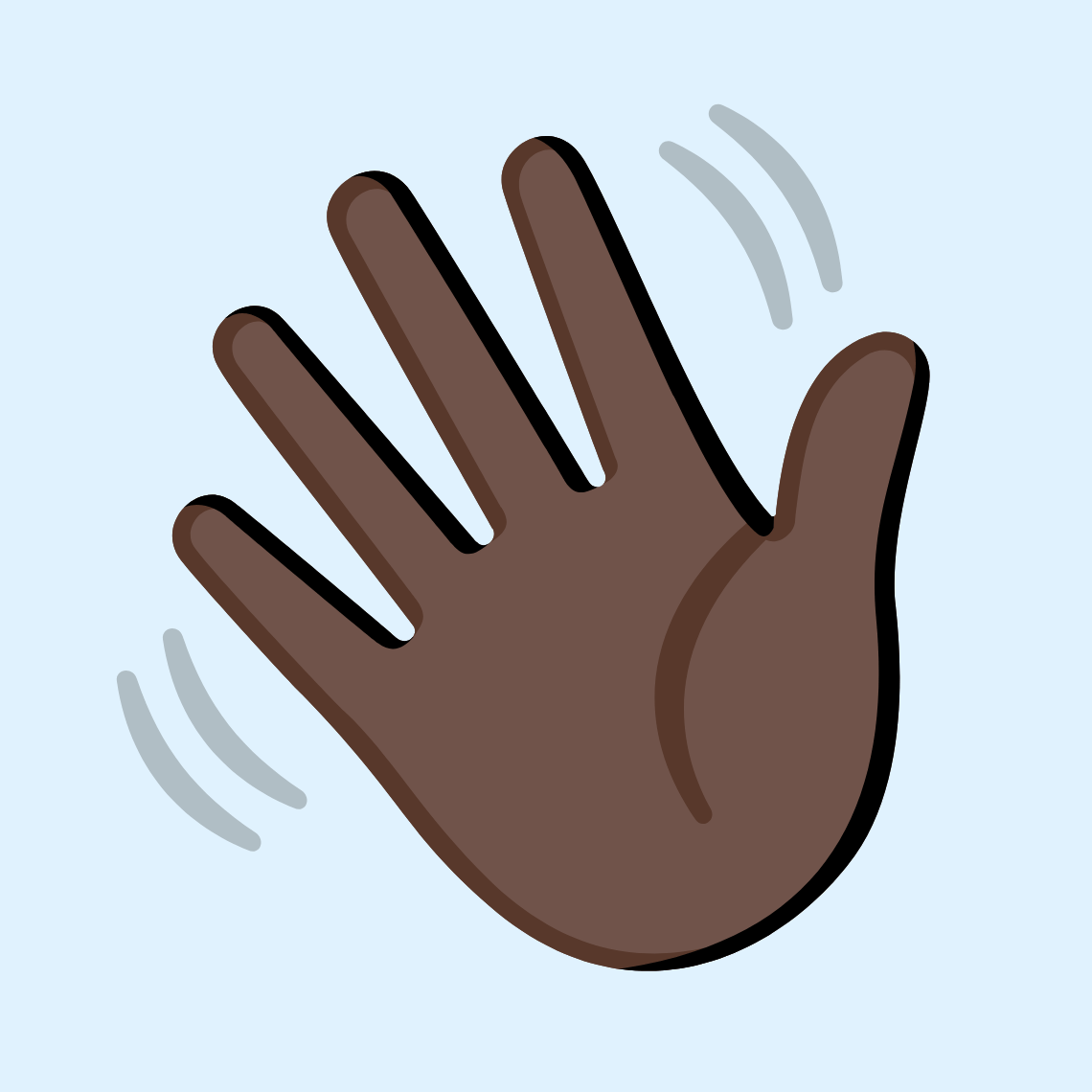 👋🏿 Waving hand: dark skin tone