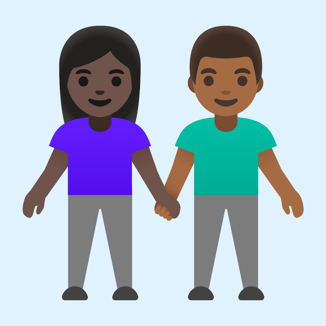 π©πΏβπ€βπ¨πΎ Woman and man holding hands: dark skin tone, medium-dark skin tone