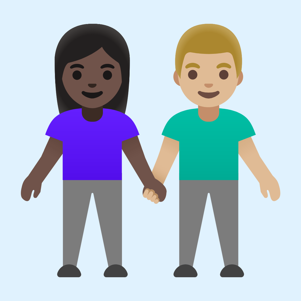 π©πΏβπ€βπ¨πΌ Woman and man holding hands: dark skin tone, medium-light skin tone