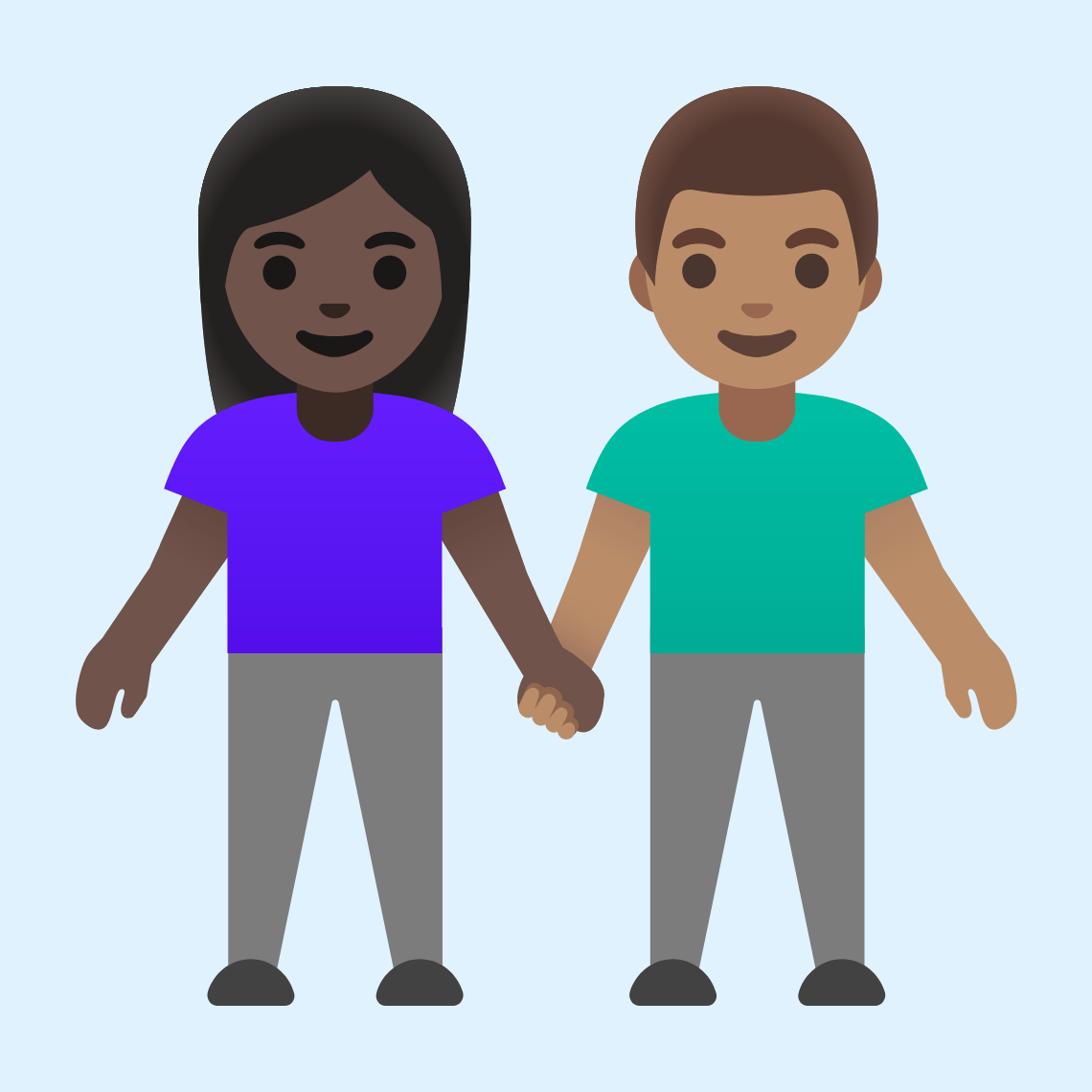 π©πΏβπ€βπ¨π½ Woman and man holding hands: dark skin tone, medium skin tone