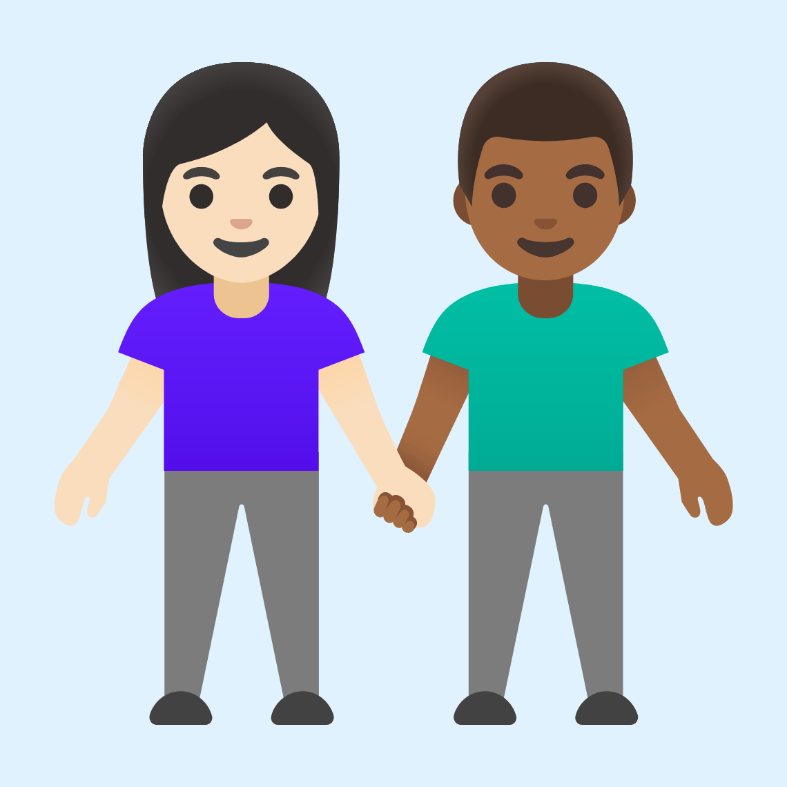 π©π»βπ€βπ¨πΎ Woman and man holding hands: light skin tone, medium-dark skin tone