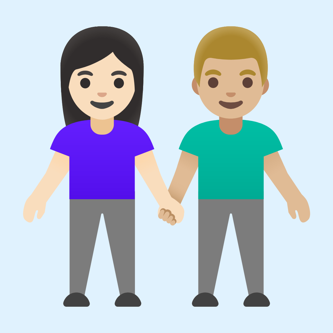 π©π»βπ€βπ¨πΌ Woman and man holding hands: light skin tone, medium-light skin tone