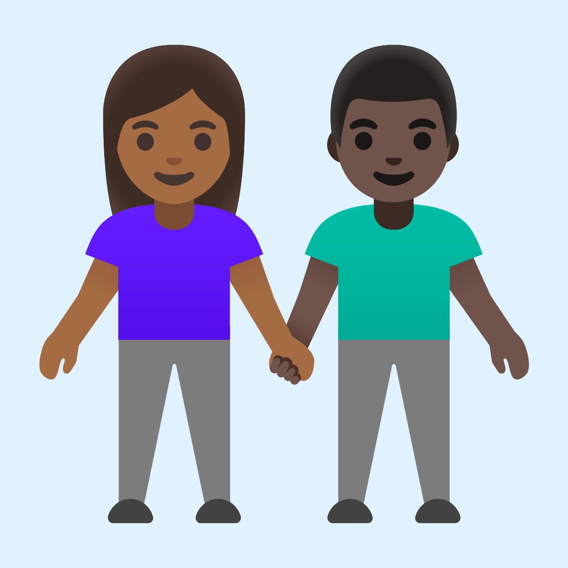 π©πΎβπ€βπ¨πΏ Woman and man holding hands: medium-dark skin tone, dark skin tone
