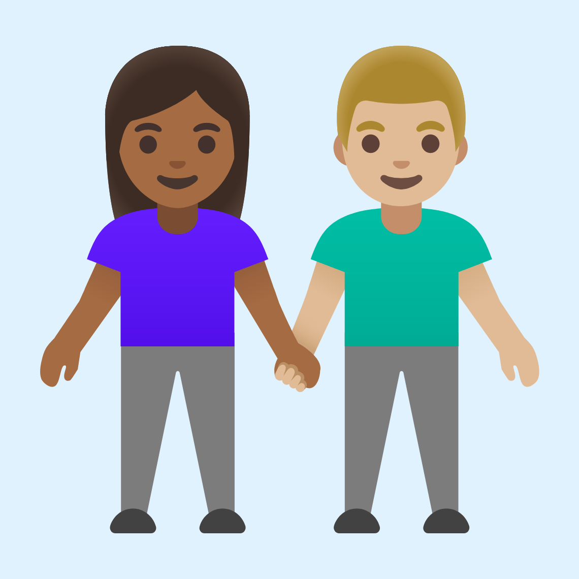 π©πΎβπ€βπ¨πΌ Woman and man holding hands: medium-dark skin tone, medium-light skin tone