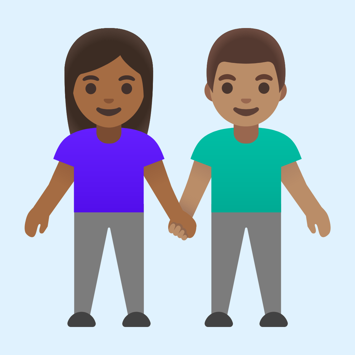 π©πΎβπ€βπ¨π½ Woman and man holding hands: medium-dark skin tone, medium skin tone