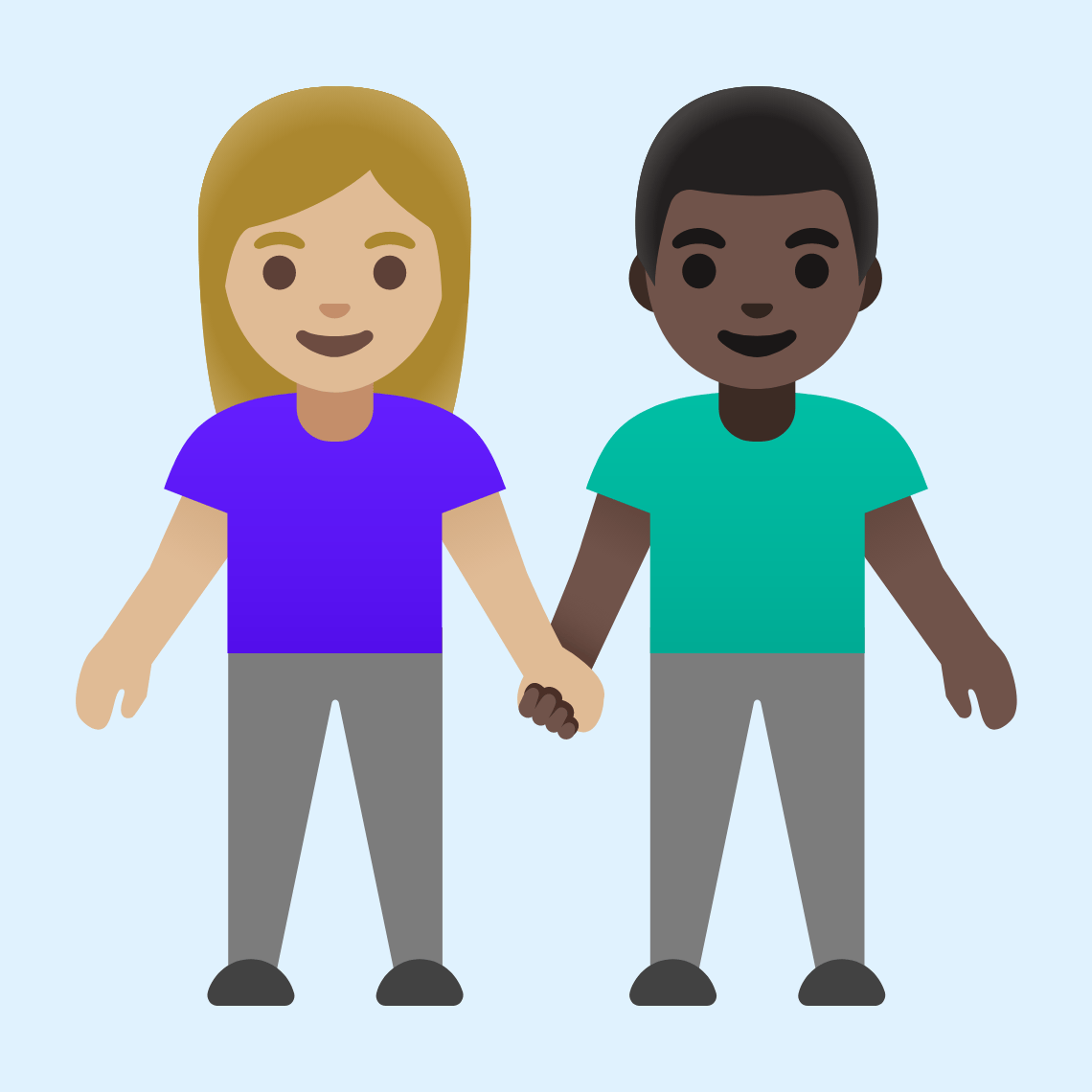 π©πΌβπ€βπ¨πΏ Woman and man holding hands: medium-light skin tone, dark skin tone