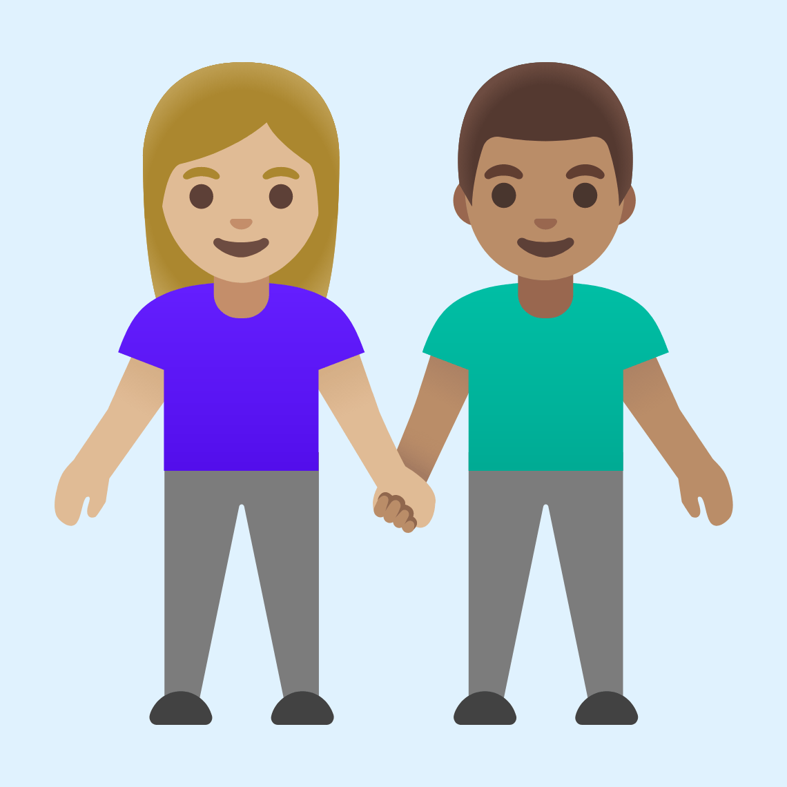π©πΌβπ€βπ¨π½ Woman and man holding hands: medium-light skin tone, medium skin tone