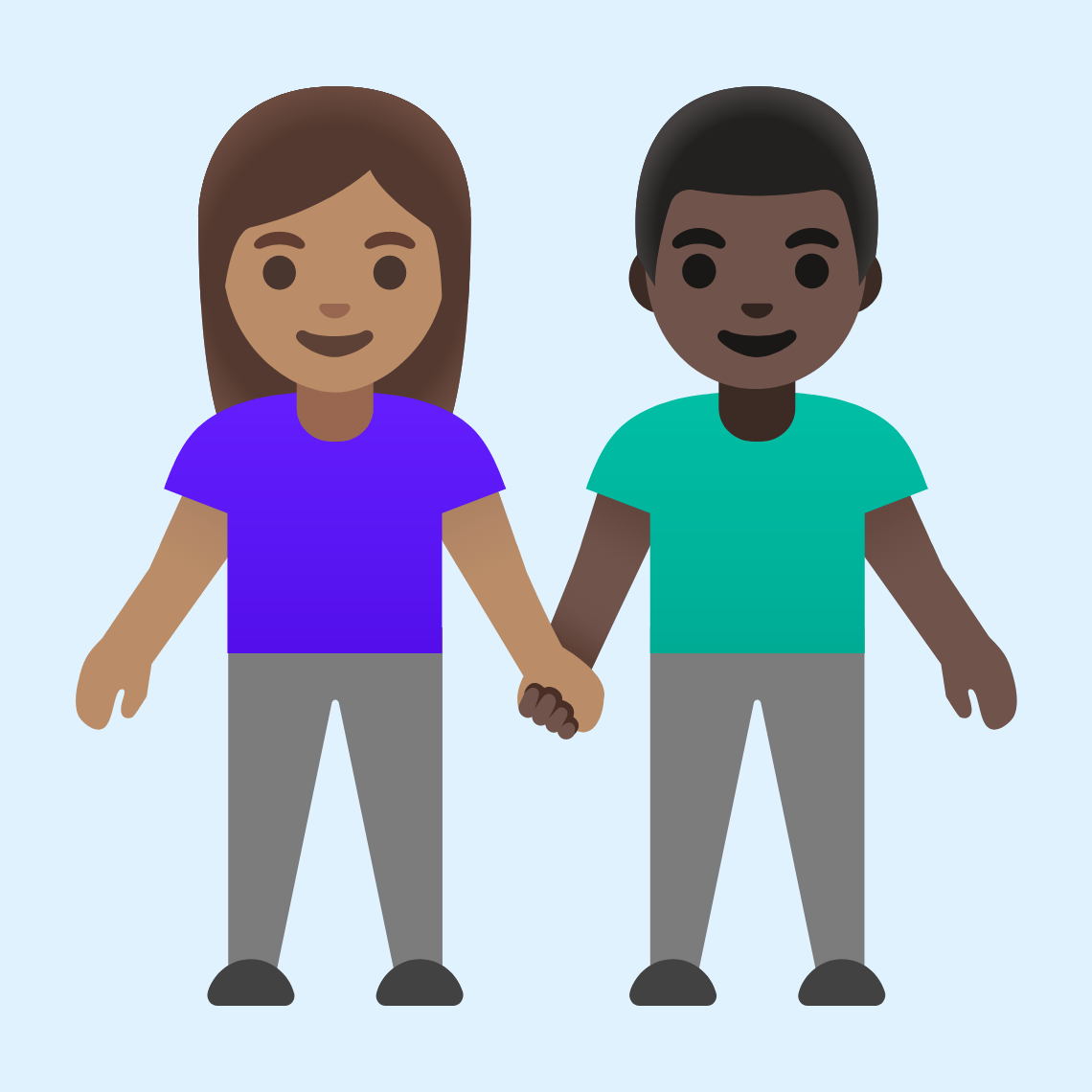 π©π½βπ€βπ¨πΏ Woman and man holding hands: medium skin tone, dark skin tone