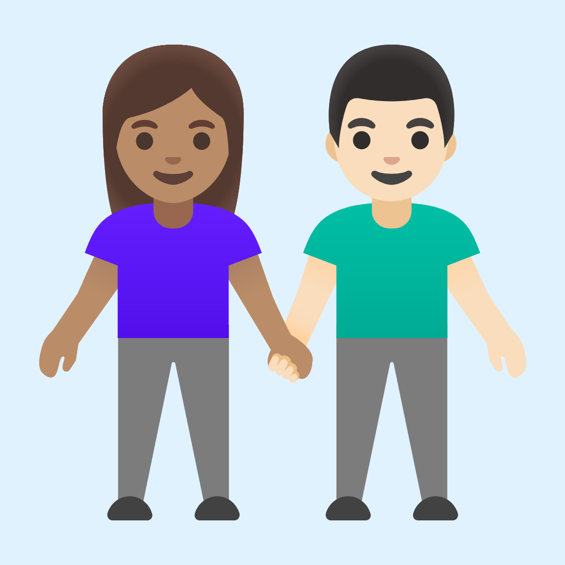 π©π½βπ€βπ¨π» Woman and man holding hands: medium skin tone, light skin tone