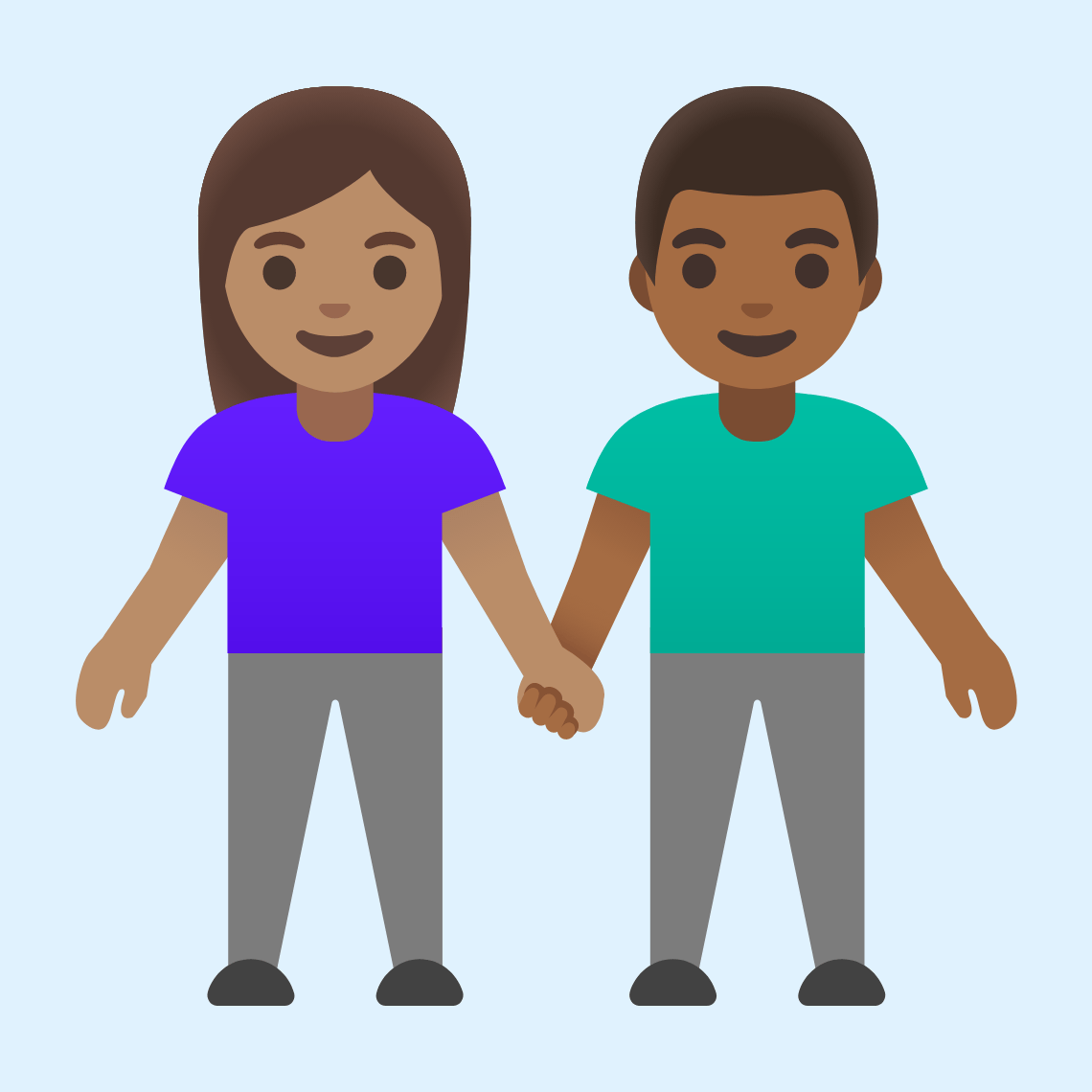 π©π½βπ€βπ¨πΎ Woman and man holding hands: medium skin tone, medium-dark skin tone