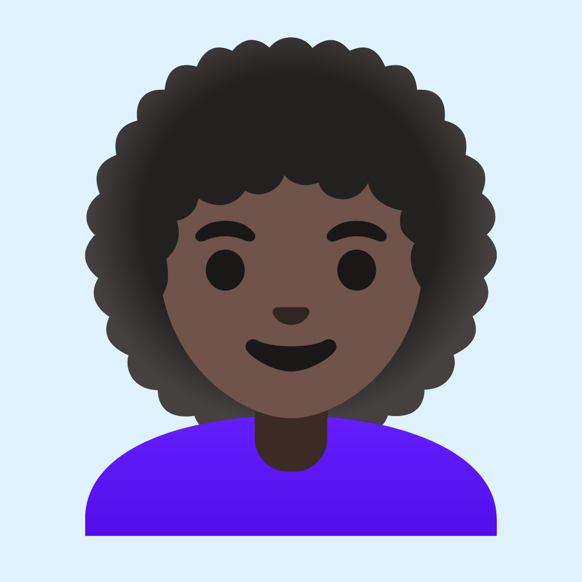 π©πΏβ𦱠Woman: dark skin tone, curly hair