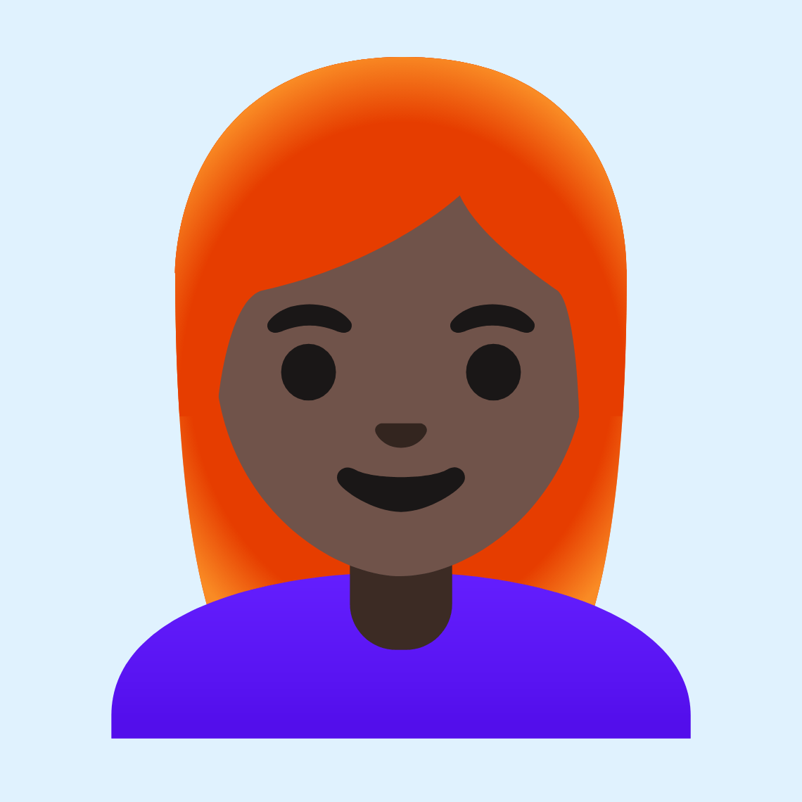 π©πΏβπ¦° Woman: dark skin tone, red hair