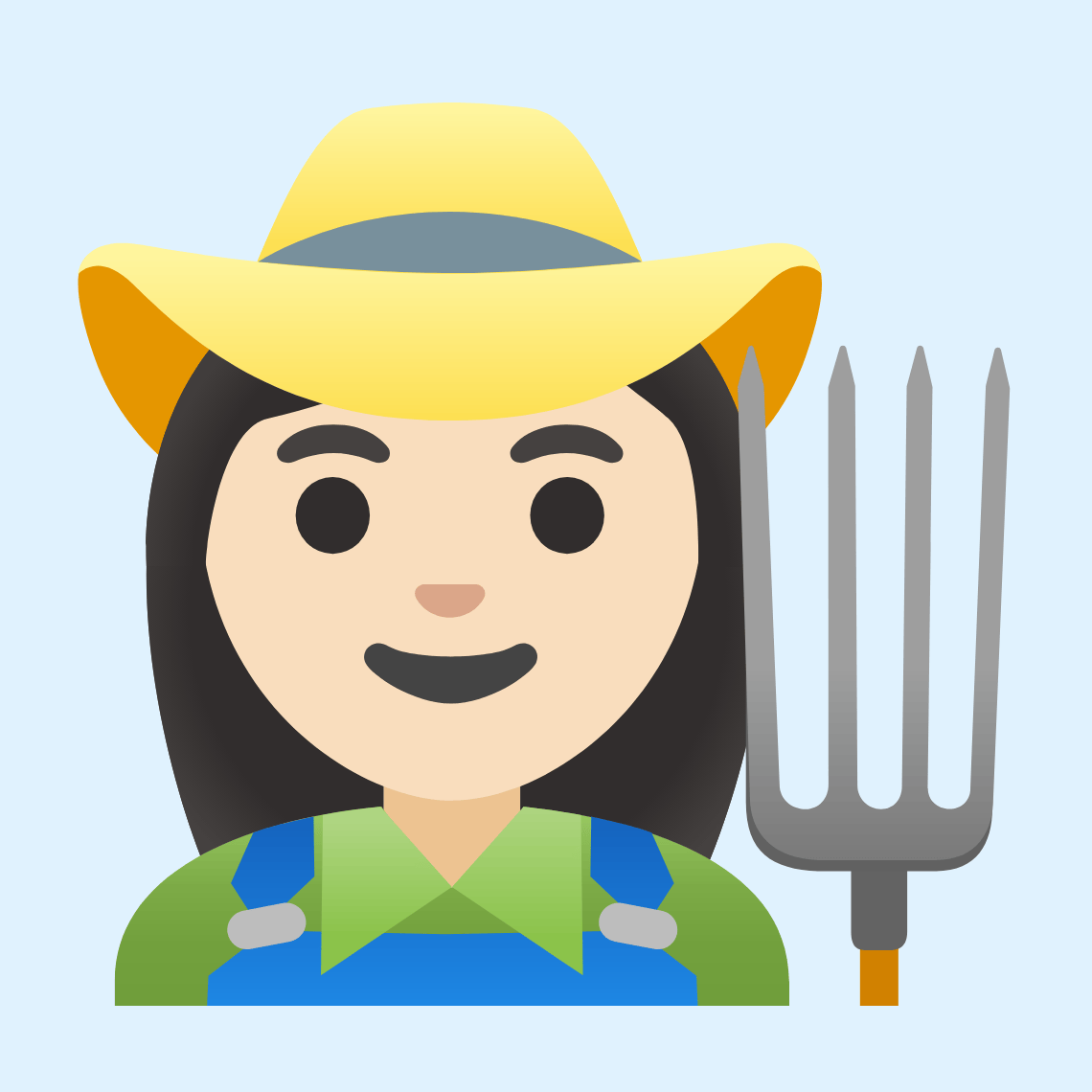 π©π»βπΎ Woman farmer: light skin tone