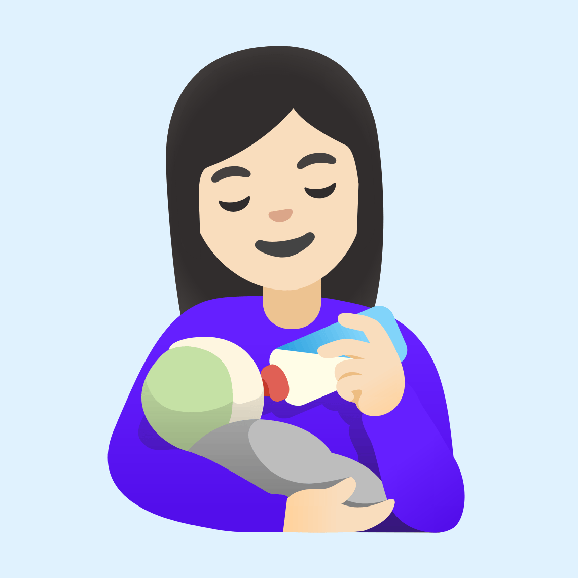 π©π»βπΌ Woman feeding baby: light skin tone