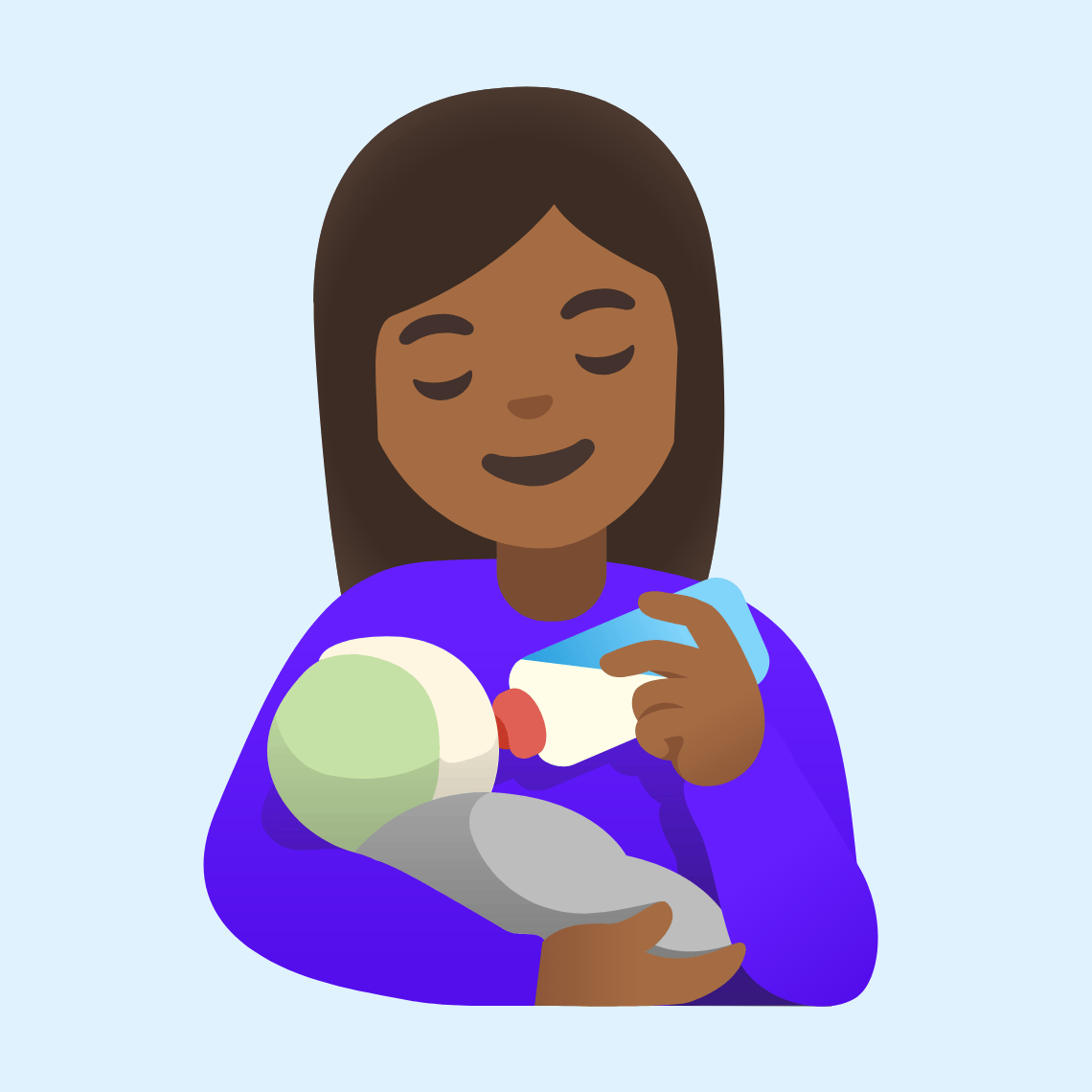 👩🏾🍼 Žena hrani bebu: smeđa boja kože