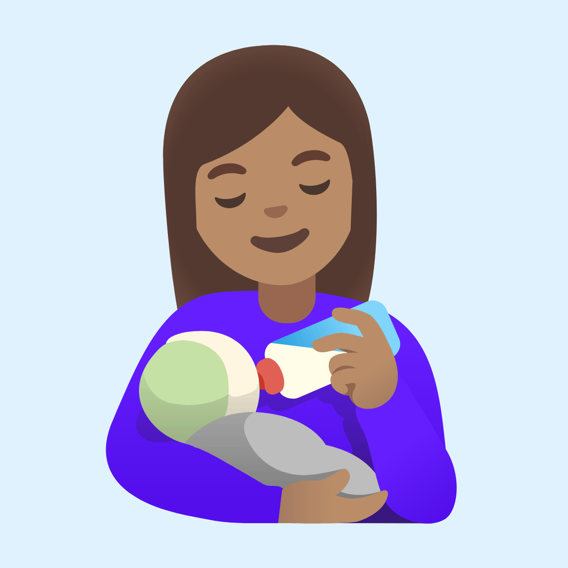 π©π½βπΌ Woman feeding baby: medium skin tone