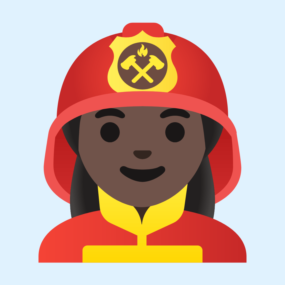 π©πΏβπ Woman firefighter: dark skin tone