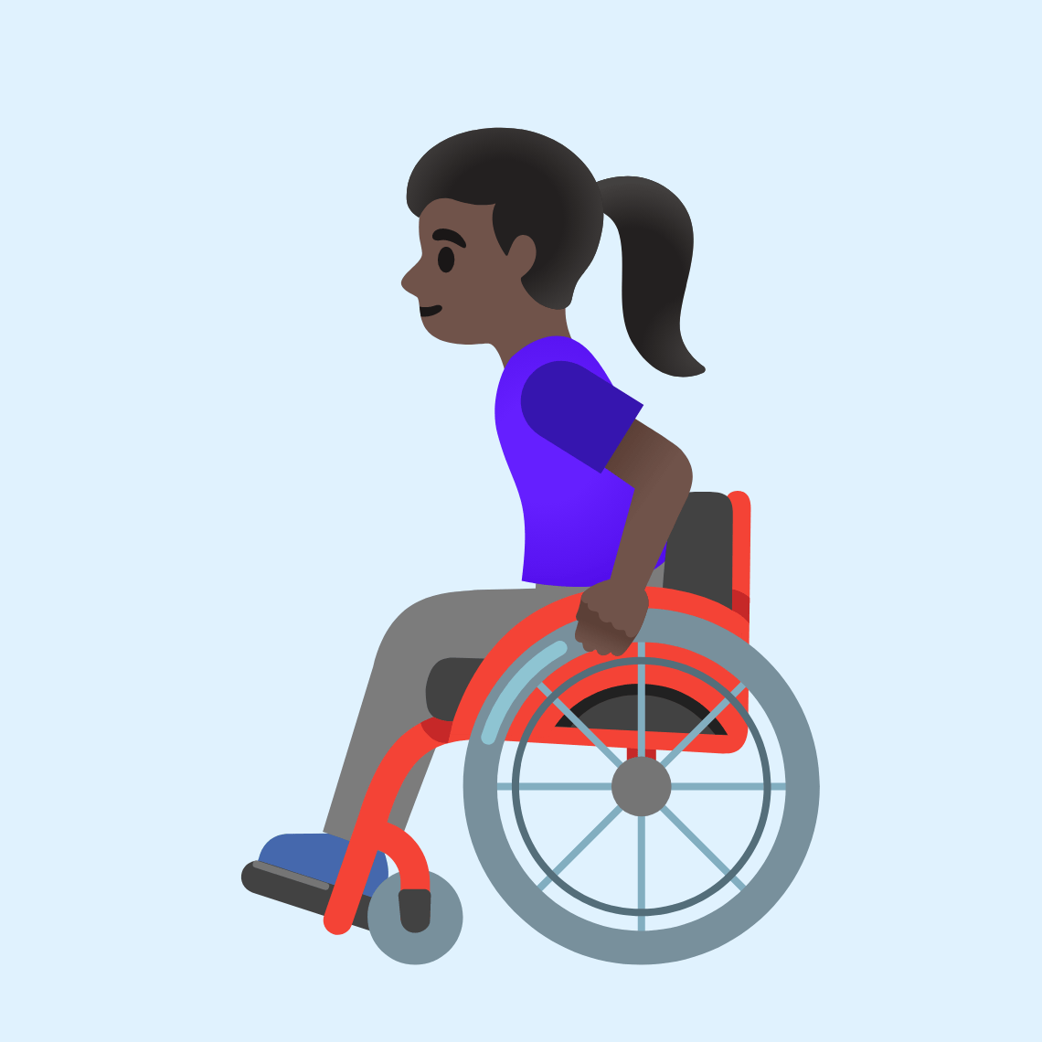 π©πΏβ𦽠Woman in manual wheelchair: dark skin tone