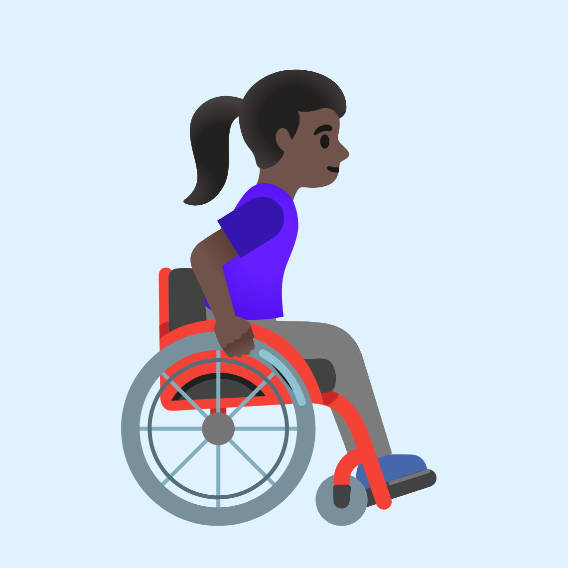 π©πΏβπ¦½ββ‘οΈ Woman in manual wheelchair facing right: dark skin tone