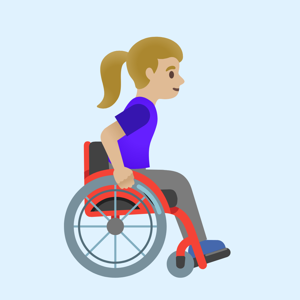 π©πΌβπ¦½ββ‘οΈ Woman in manual wheelchair facing right: medium-light skin tone