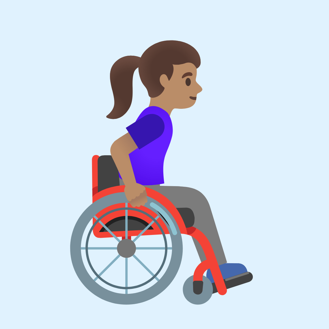 π©π½βπ¦½ββ‘οΈ Woman in manual wheelchair facing right: medium skin tone