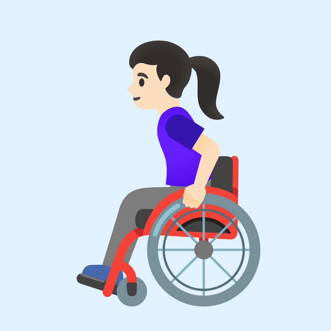 π©π»β𦽠Woman in manual wheelchair: light skin tone