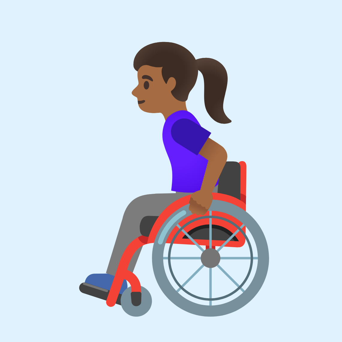 π©πΎβ𦽠Woman in manual wheelchair: medium-dark skin tone