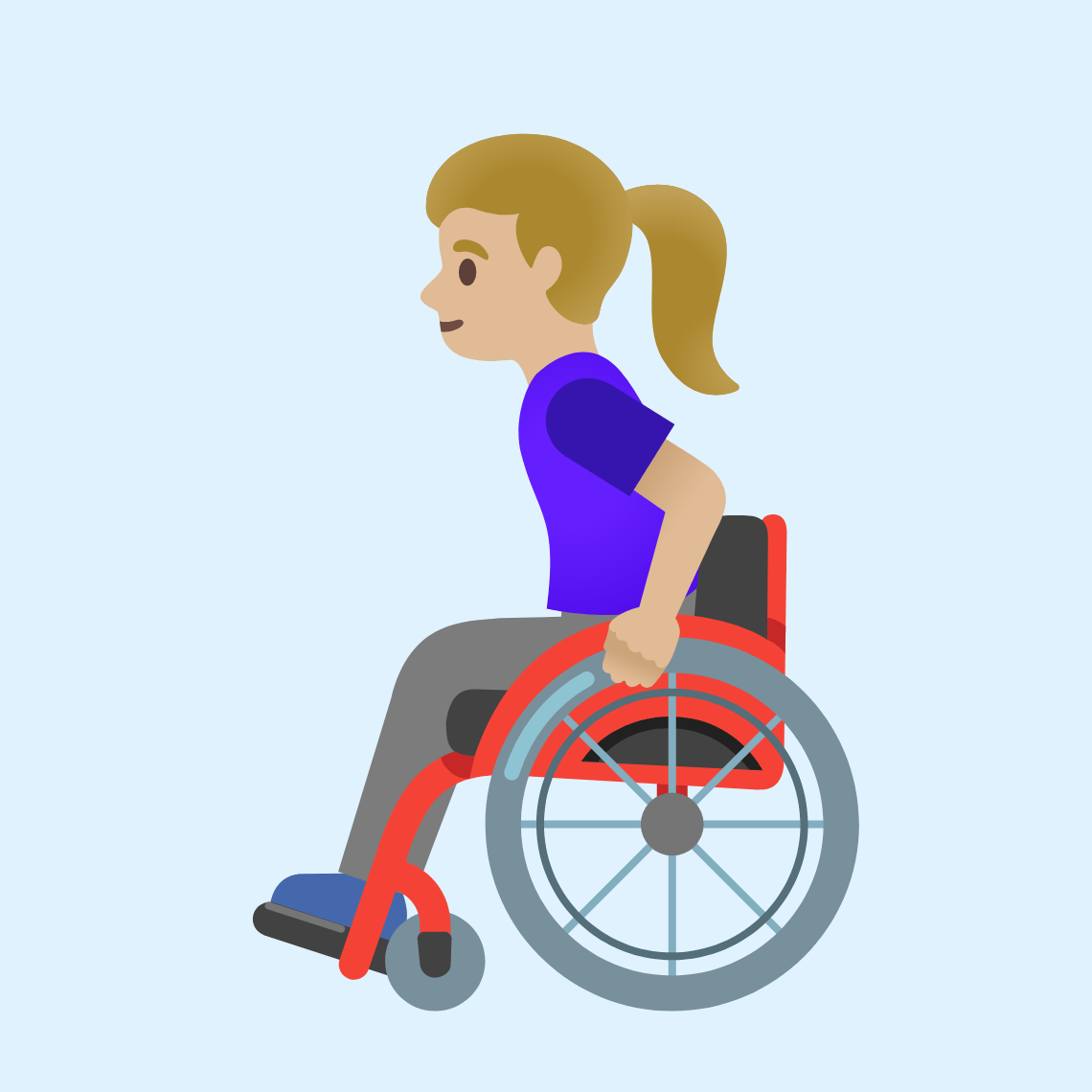 π©πΌβ𦽠Woman in manual wheelchair: medium-light skin tone