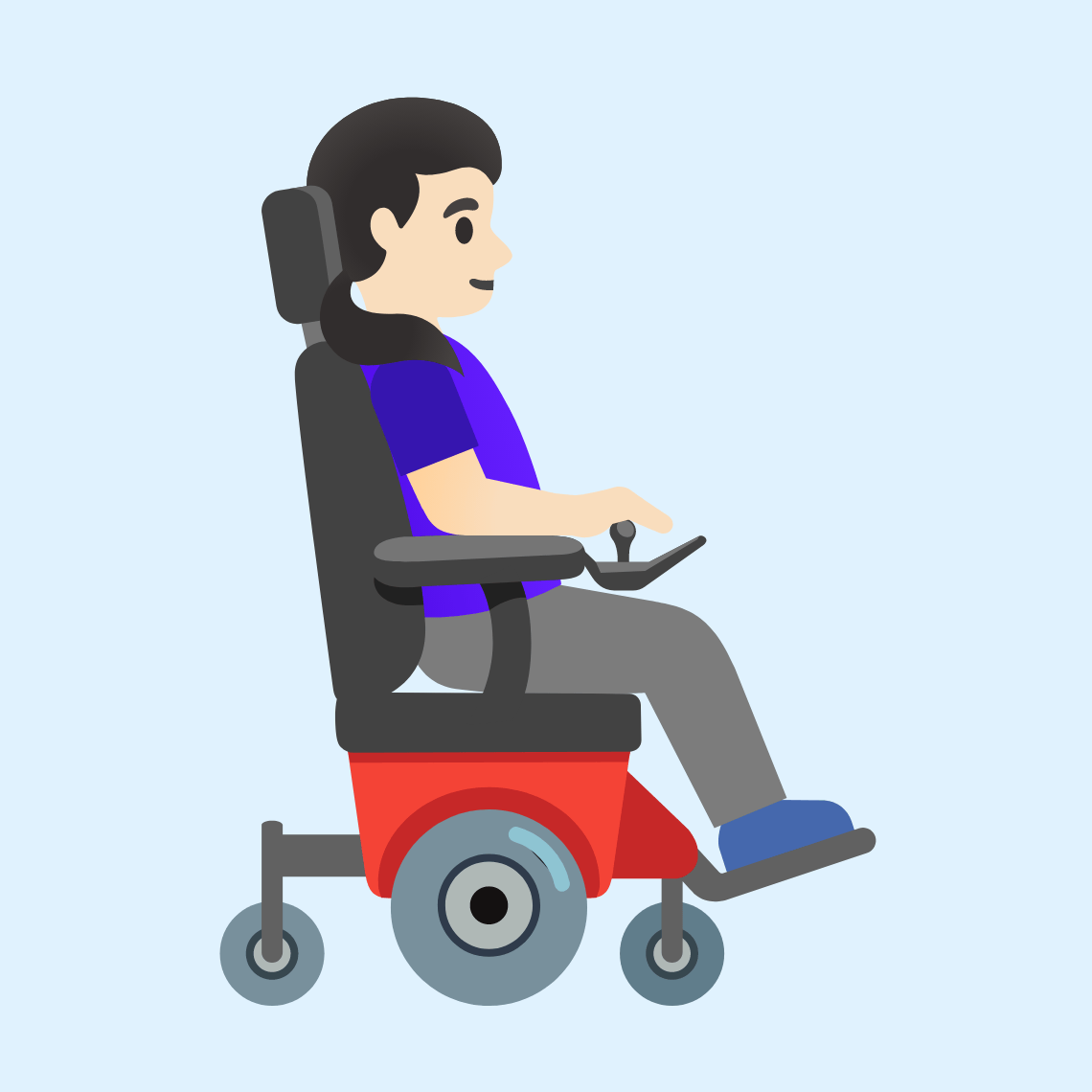 π©π»βπ¦Όββ‘οΈ Woman in motorized wheelchair facing right: light skin tone