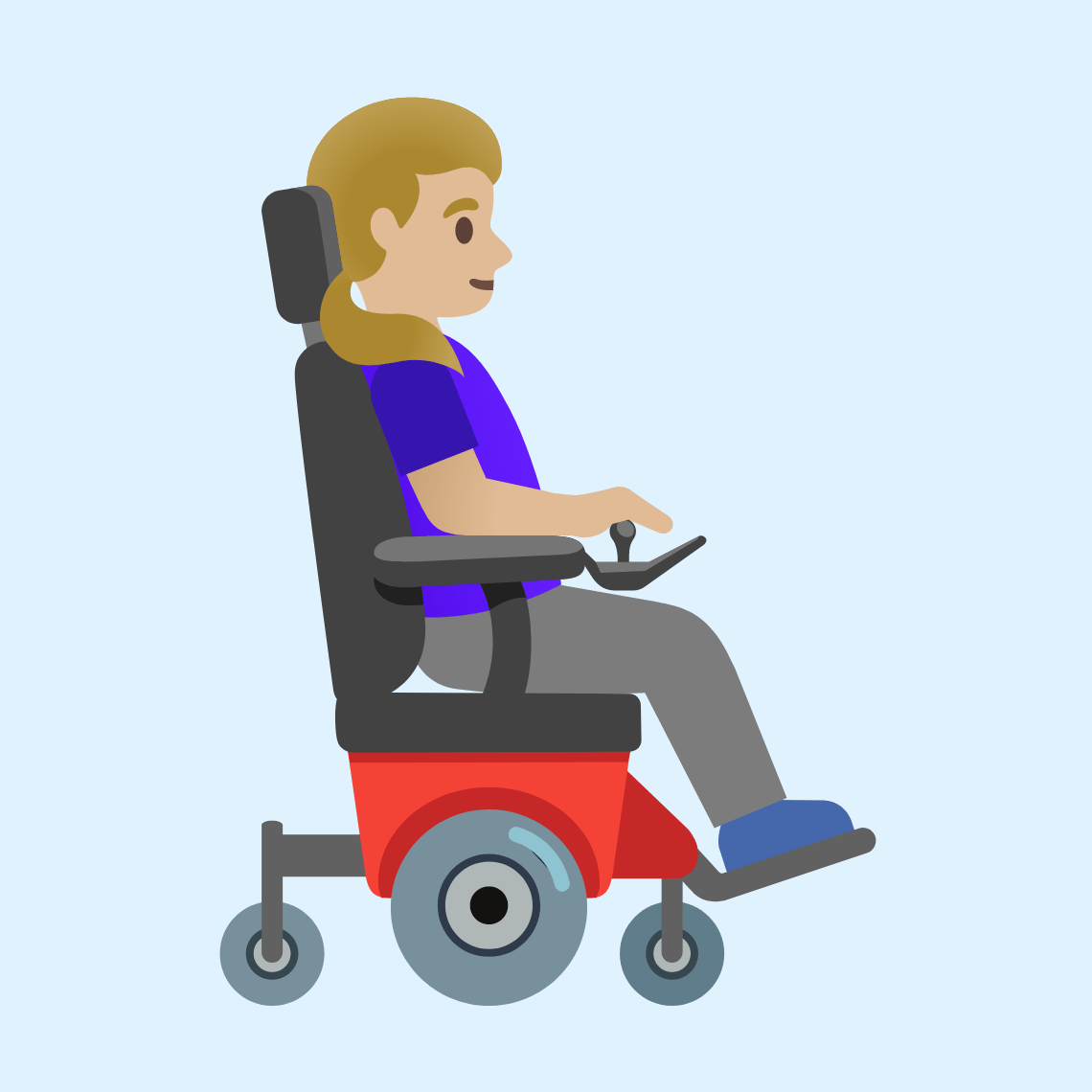 π©πΌβπ¦Όββ‘οΈ Woman in motorized wheelchair facing right: medium-light skin tone