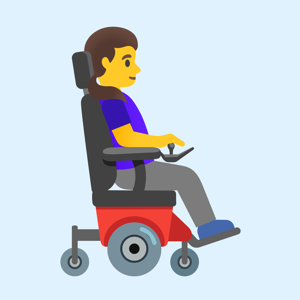 👩‍🦼‍➡️ Woman in motorized wheelchair facing right