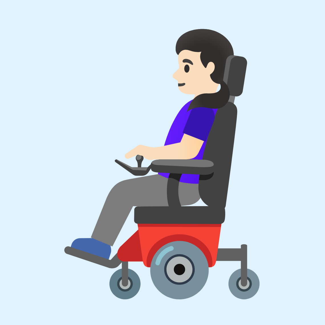 π©π»βπ¦Ό Woman in motorized wheelchair: light skin tone