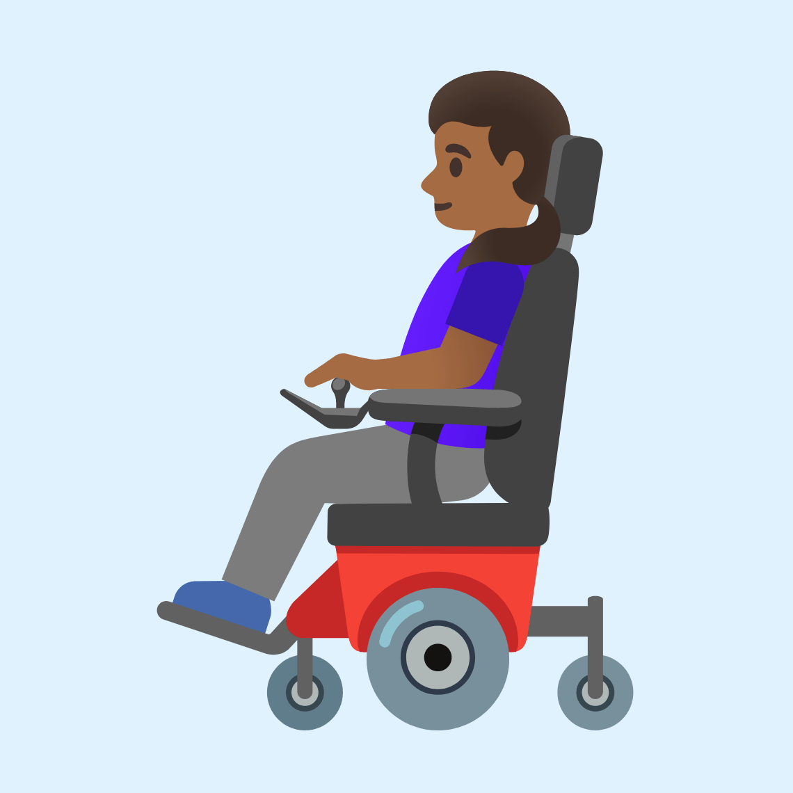 π©πΎβπ¦Ό Woman in motorized wheelchair: medium-dark skin tone