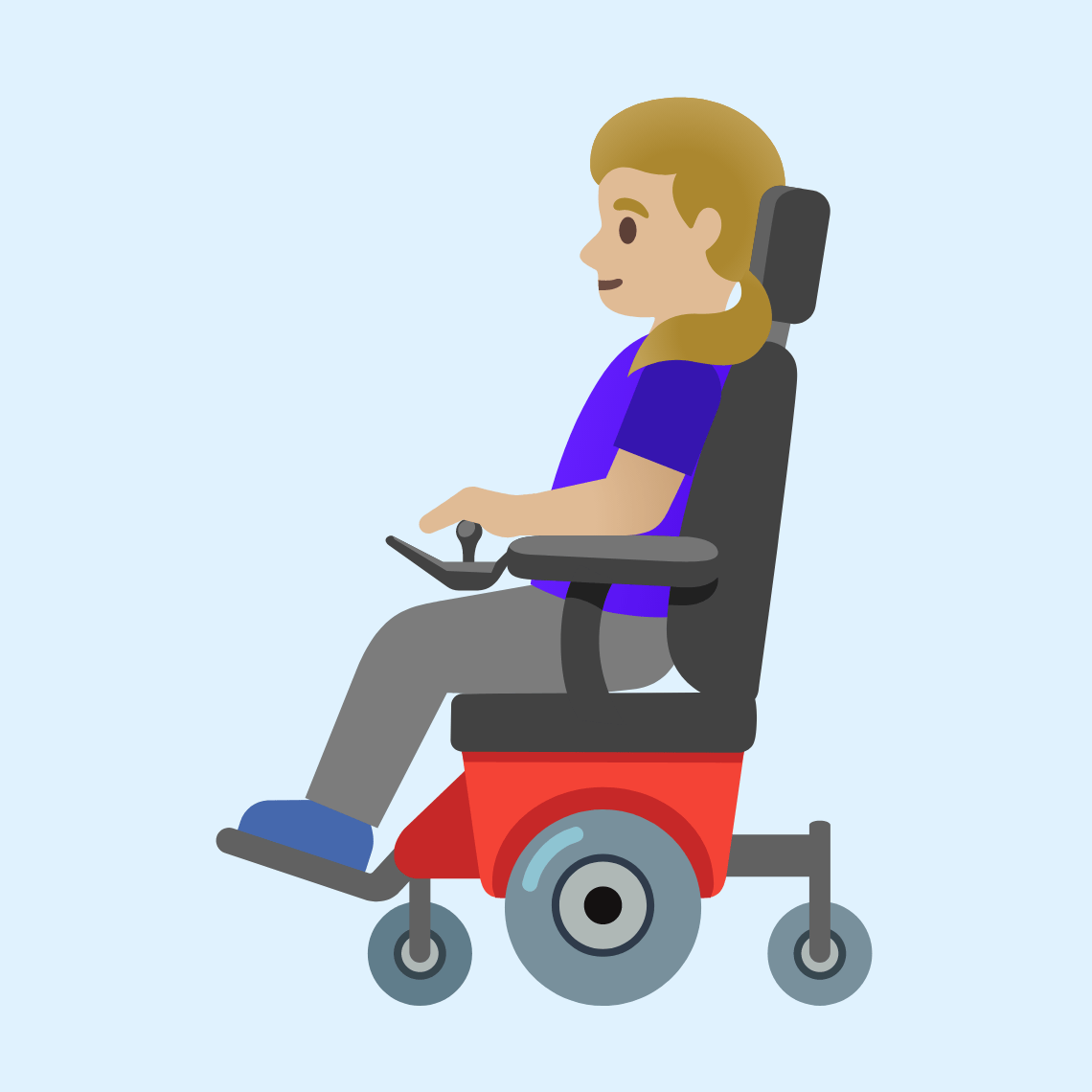 π©πΌβπ¦Ό Woman in motorized wheelchair: medium-light skin tone
