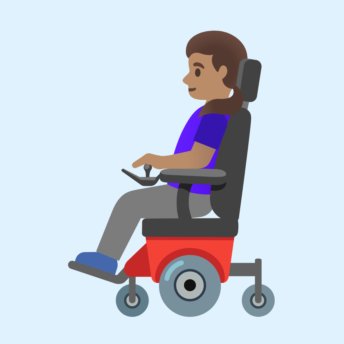 π©π½βπ¦Ό Woman in motorized wheelchair: medium skin tone