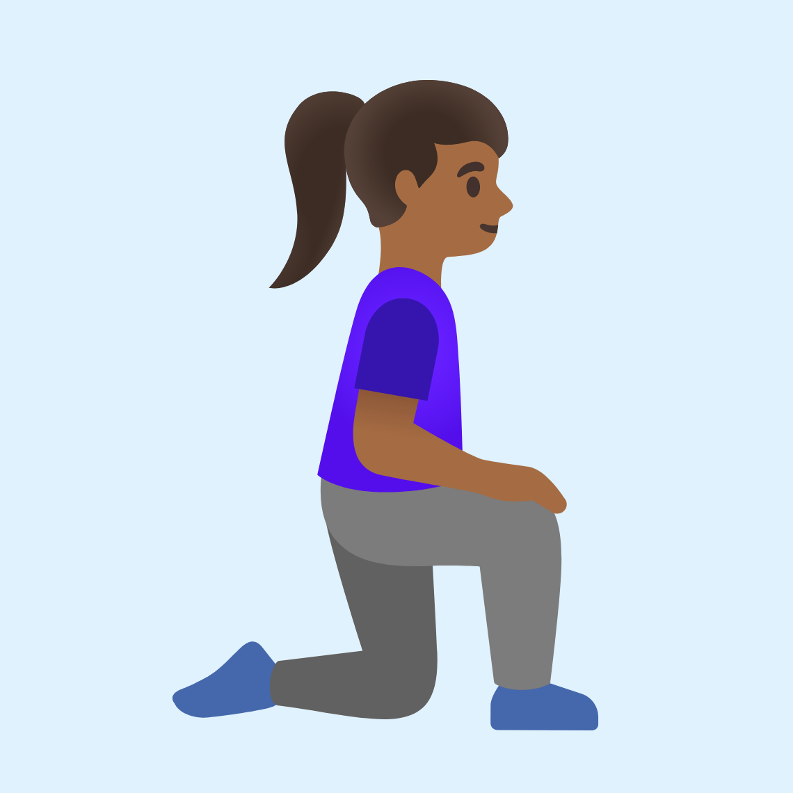 π§πΎββοΈββ‘οΈ Woman kneeling facing right: medium-dark skin tone
