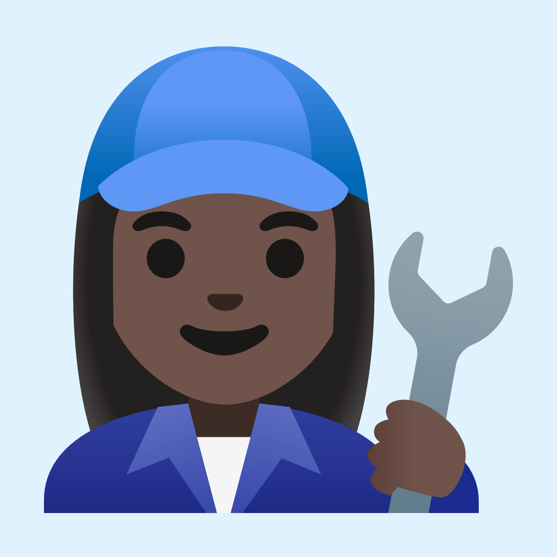 π©πΏβπ§ Woman mechanic: dark skin tone