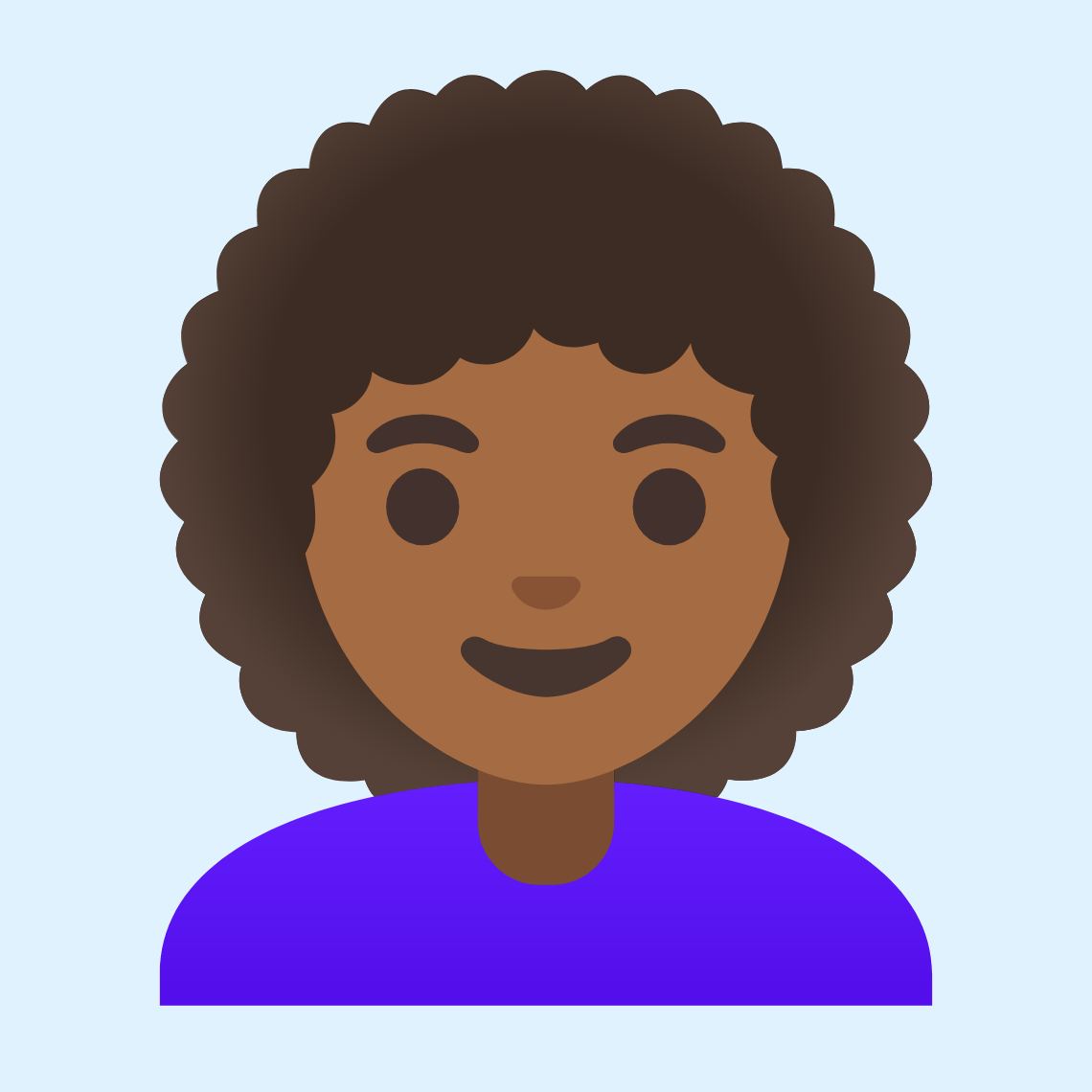 👩🏾‍🦱 Woman: medium-dark skin tone, curly hair