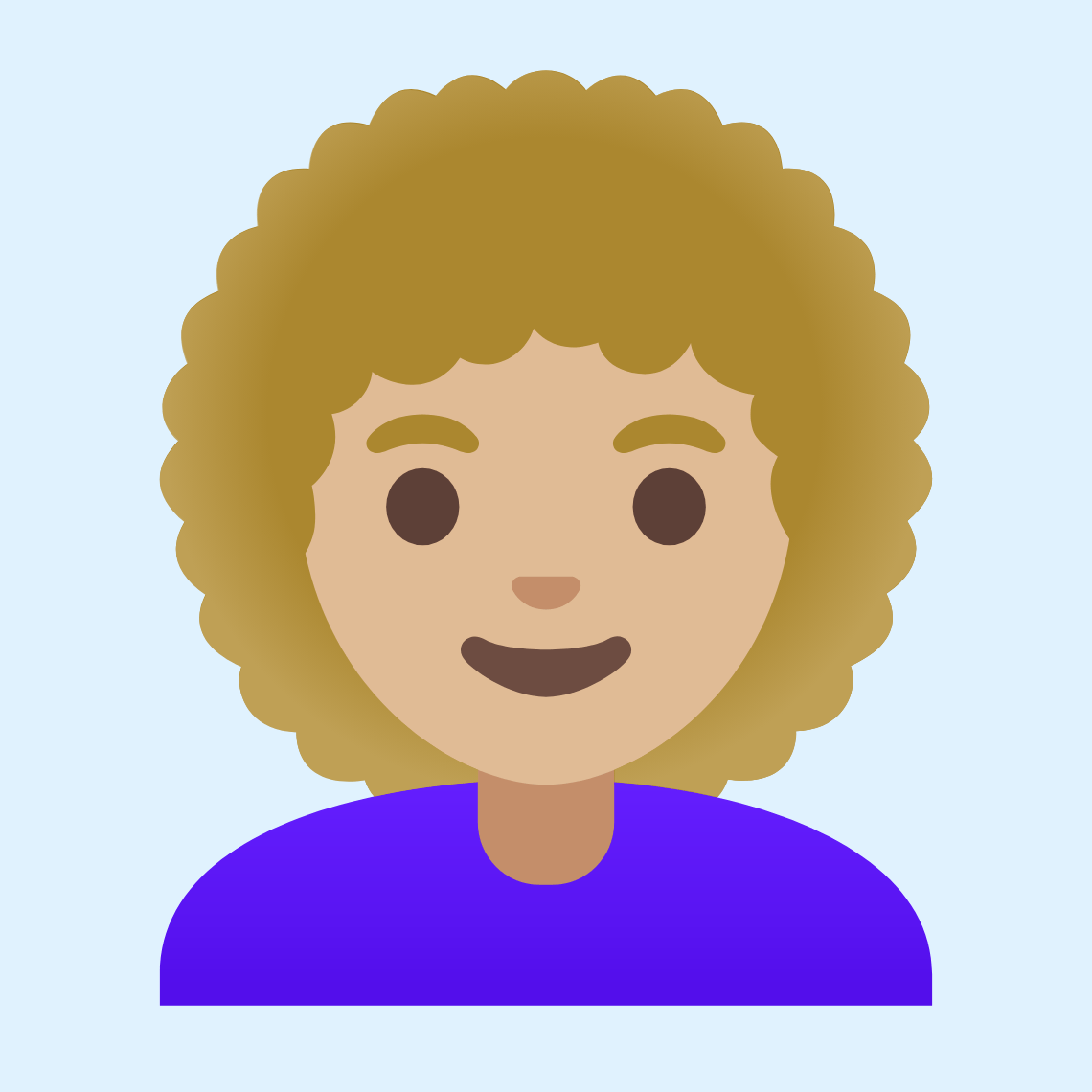 π©πΌβ𦱠Woman: medium-light skin tone, curly hair