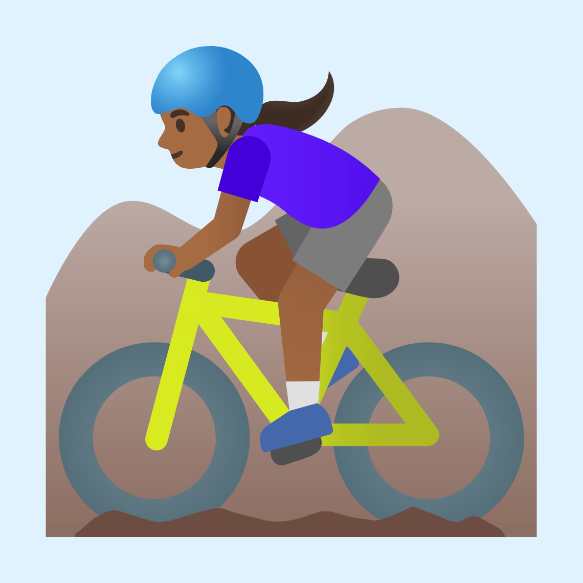 π΅πΎββοΈ Woman mountain biking: medium-dark skin tone