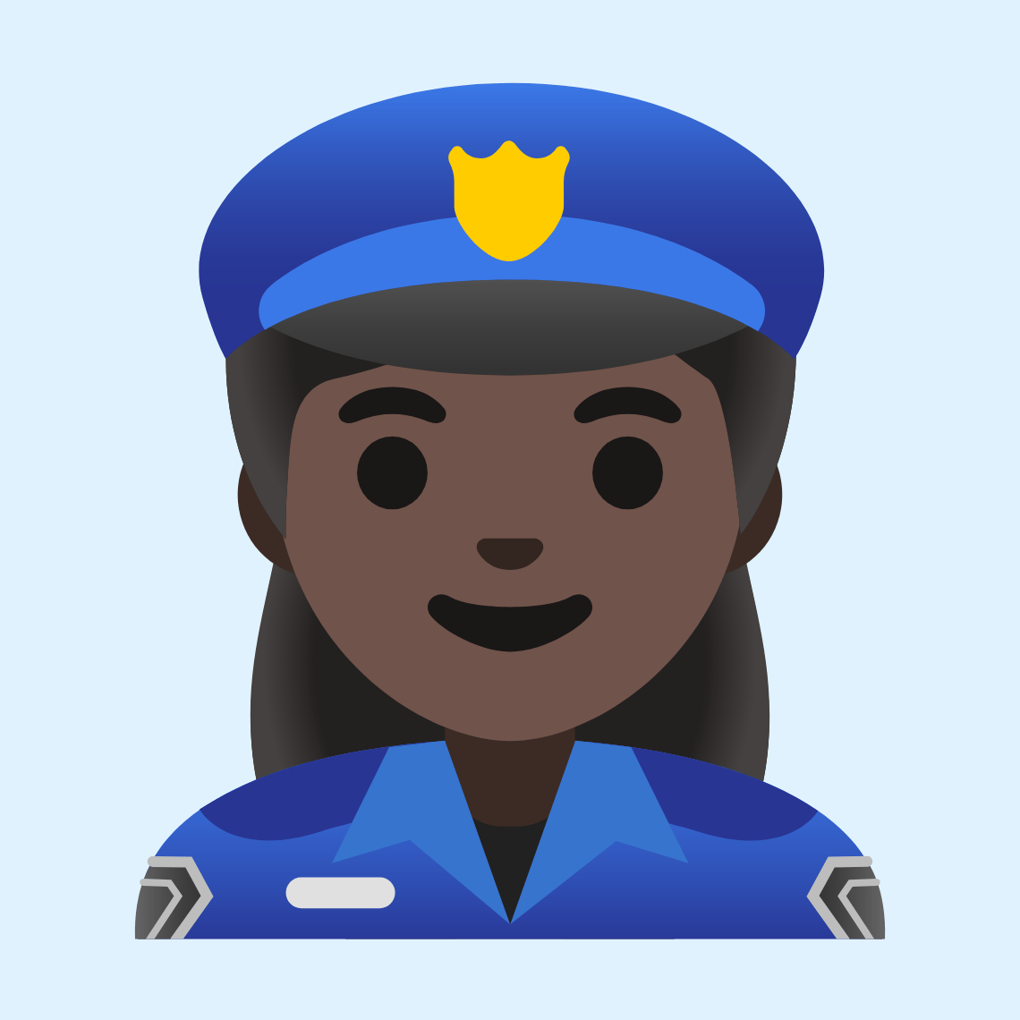 👮🏿♀️ Woman police officer: dark skin tone