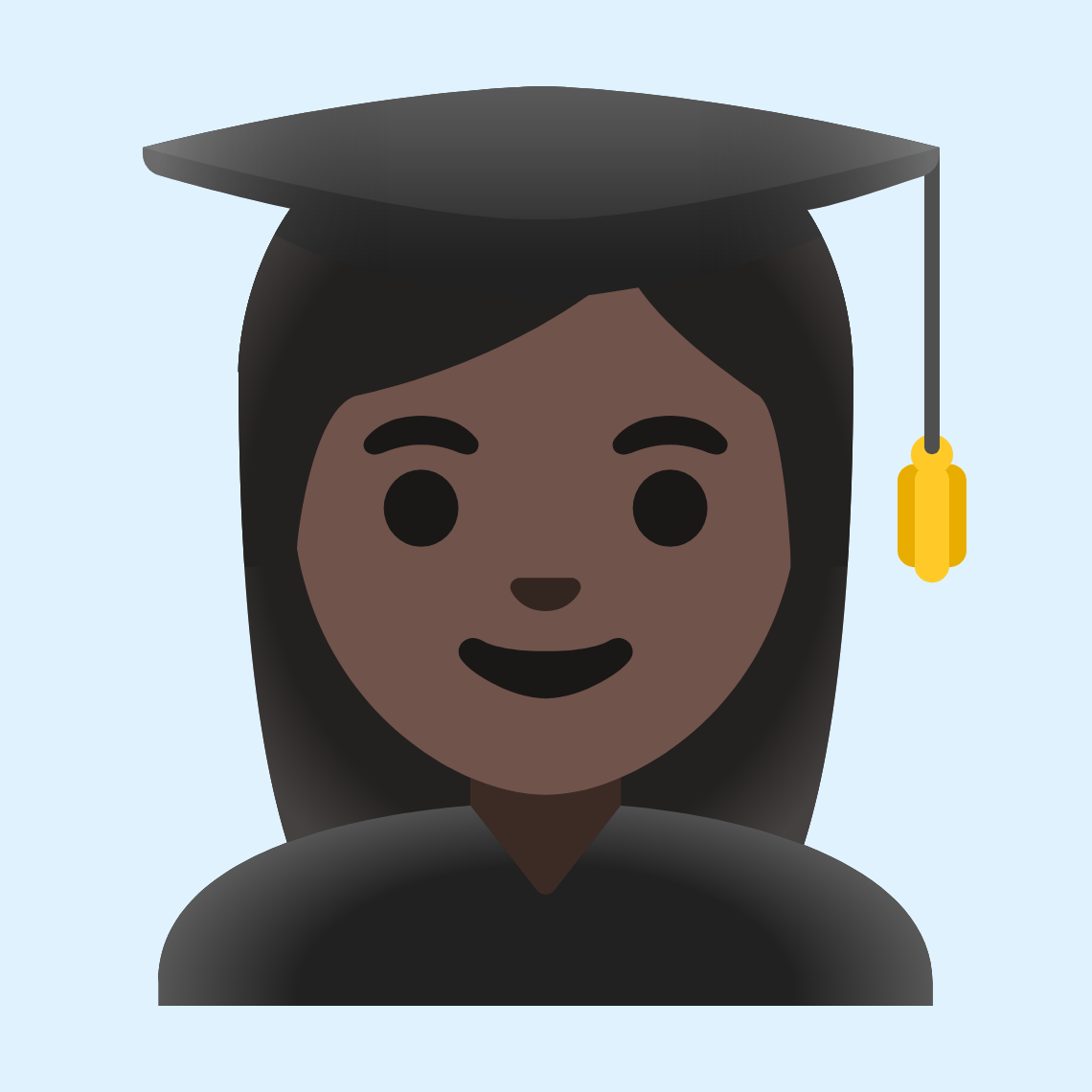 π©πΏβπ Woman student: dark skin tone