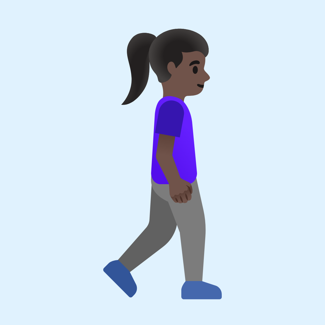 πΆπΏββοΈββ‘οΈ Woman walking facing right: dark skin tone