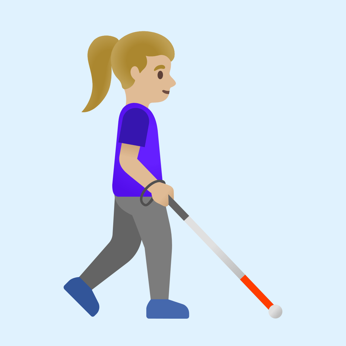 👩🏼🦯➡️ Žena s bijelim štapom udesno: svijetlo maslinasta boja kože