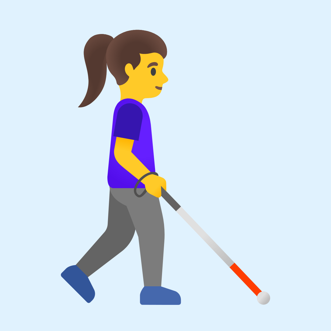 π©βπ¦―ββ‘οΈ Woman with white cane facing right