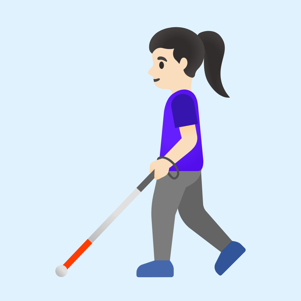 π©π»βπ¦― Woman with white cane: light skin tone