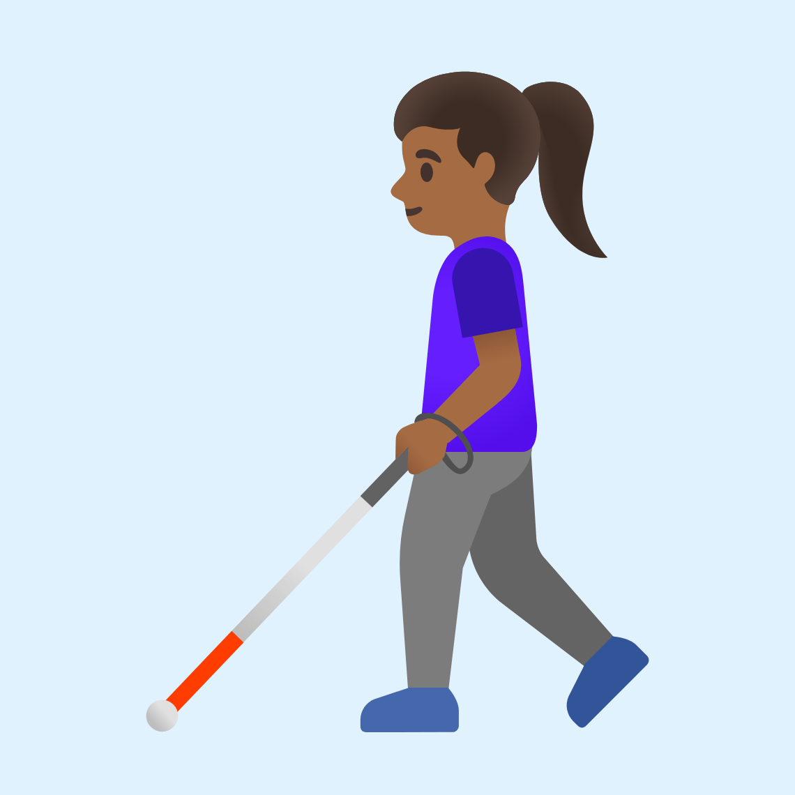 π©πΎβπ¦― Woman with white cane: medium-dark skin tone